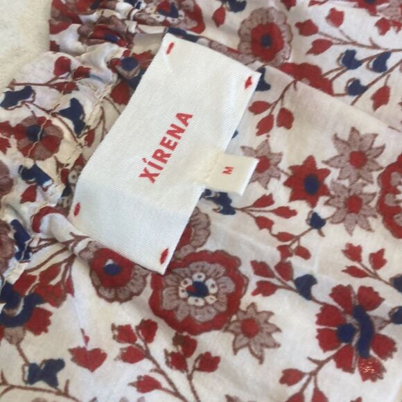 XIRENA Dalyn Cotton Silk Red Floral Long Ballon Sleeve Tiered Mini Dress XS - Picture 6 of 8